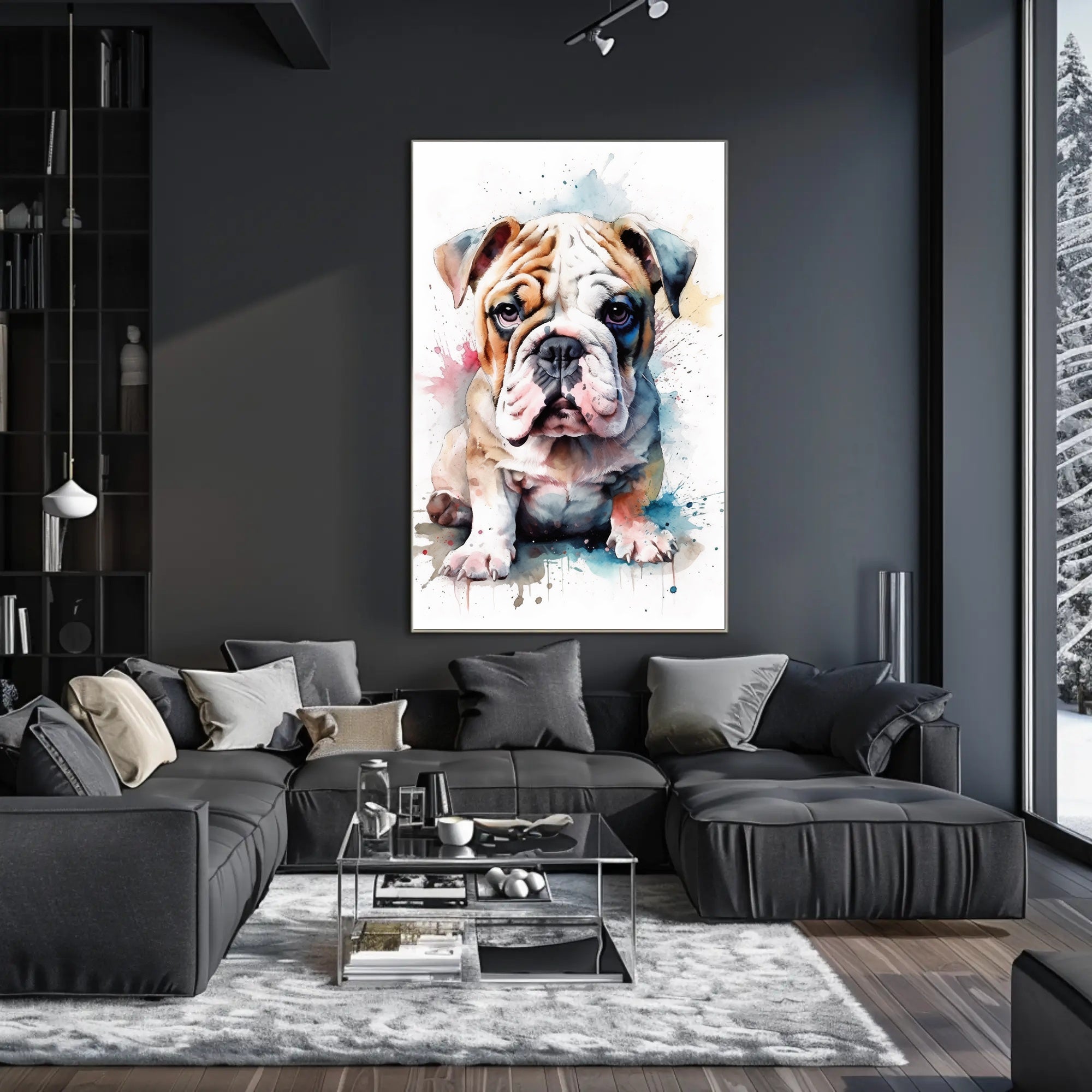 Bulldog Watercolor Portrait Poster Wall Art