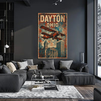 Vintage Biplane Aviation Art Deco Patriotic Poster