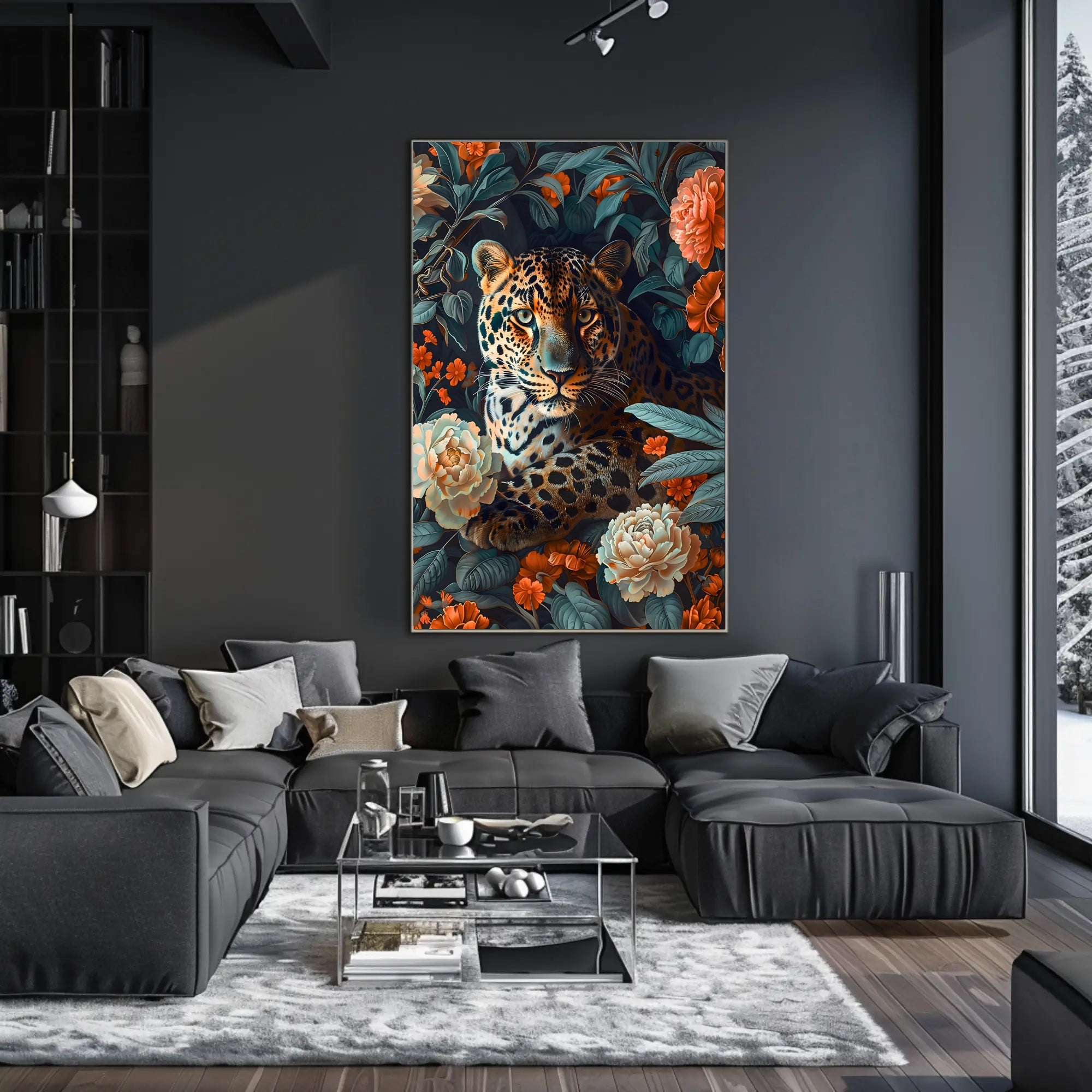 Majestic Leopard Floral Wall Art Print