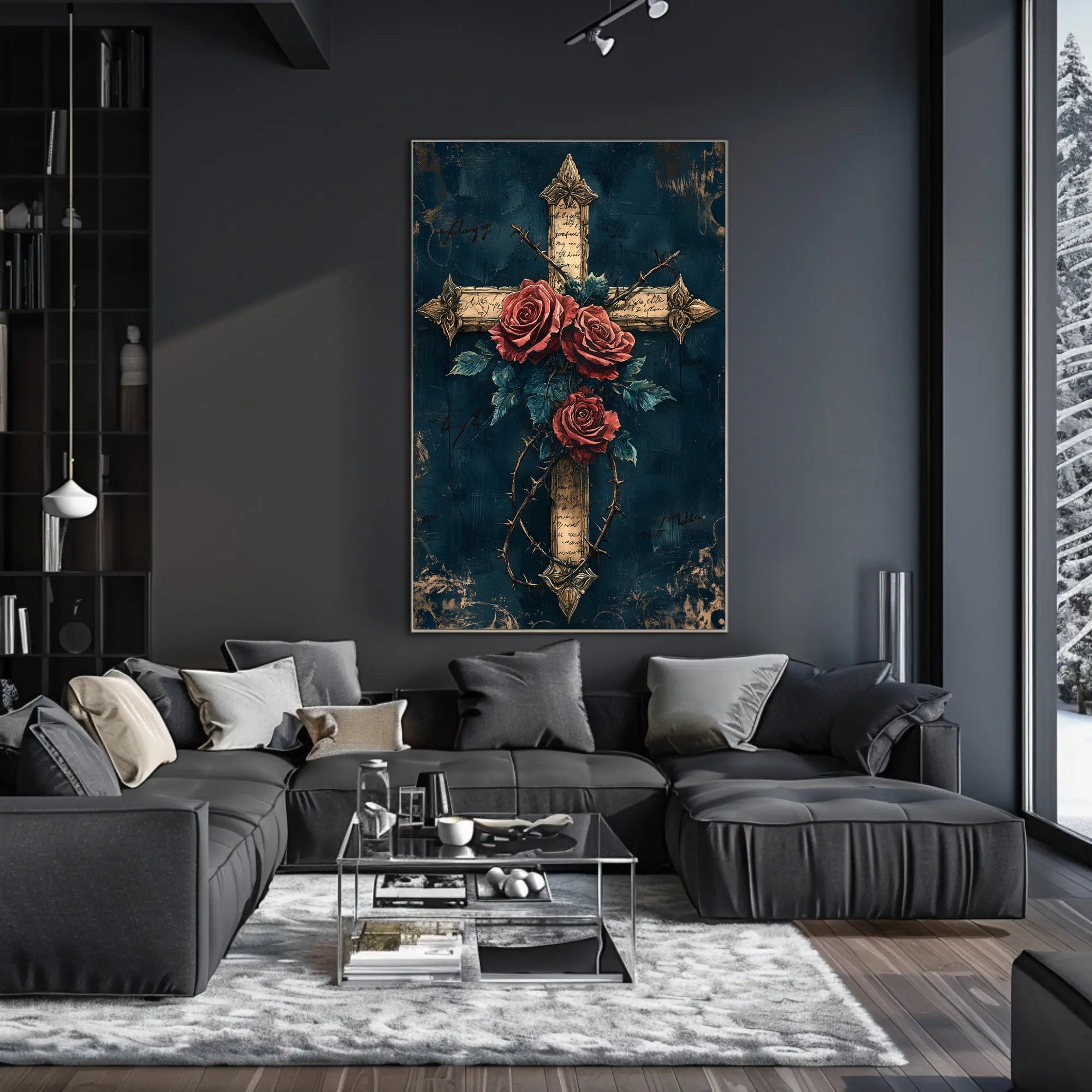 Roses And Thorns Cross Poster