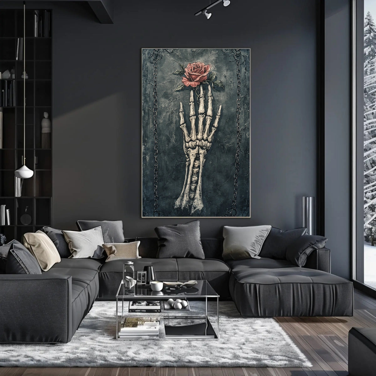Skeletal Hand and Rose Gothic Artwork Poster