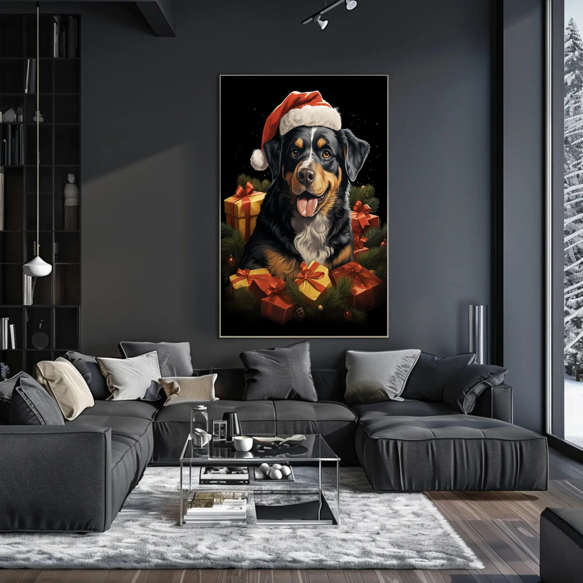 Festive Dog with Santa Hat Holiday Poster