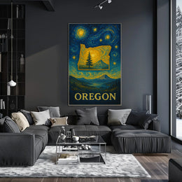 Oregon's Dreamy Landscape in Van Gogh's Style Artistic Poster