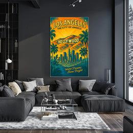 Los Angeles Vintage Hollywood Skyline Art Poster