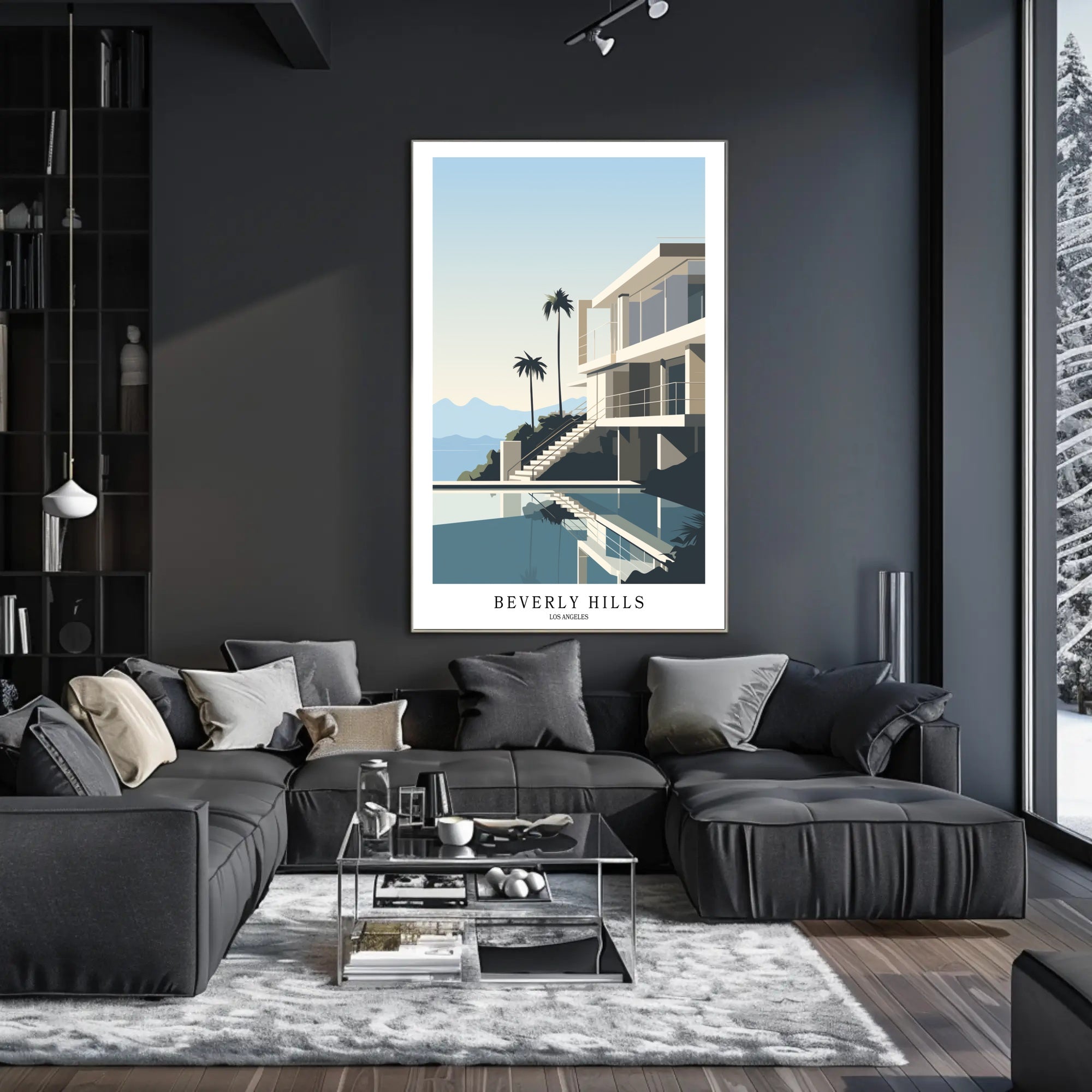 Luxurious Contemporary House Illustration Poster - Urban or Cityscape Poster PosterGoat