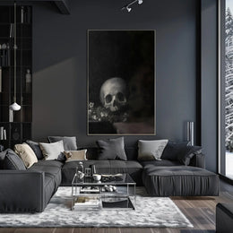 Dark Skull with Flowers: Classical Vanitas Artistic Poster PosterGoat