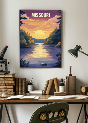 Missouri Vintage Poster - Sunset River Scene