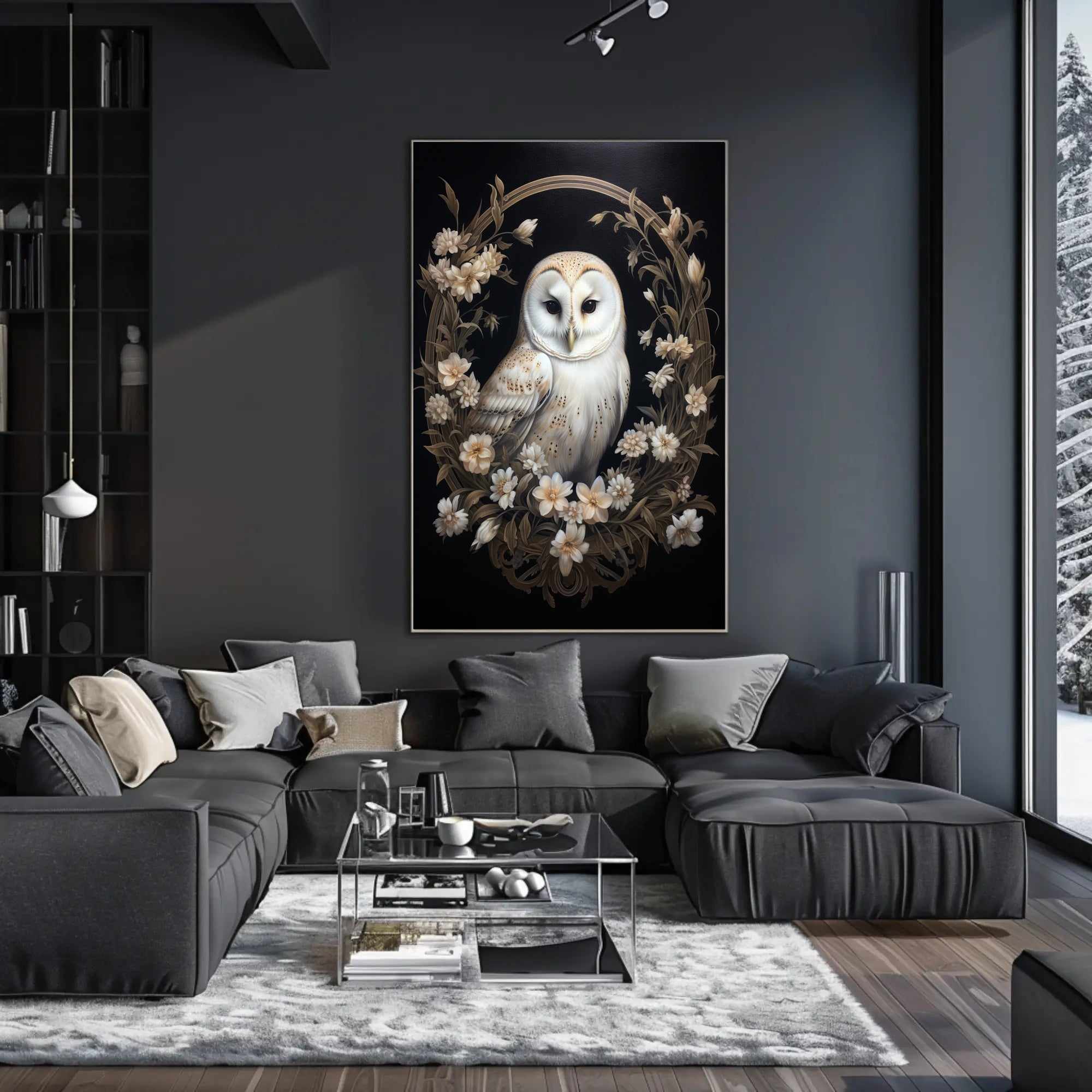 Enchanted Owl In Floral Wreath Poster PosterGoat