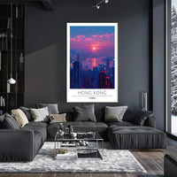 Vibrant Hong Kong Sunset Cityscape Urban Poster
