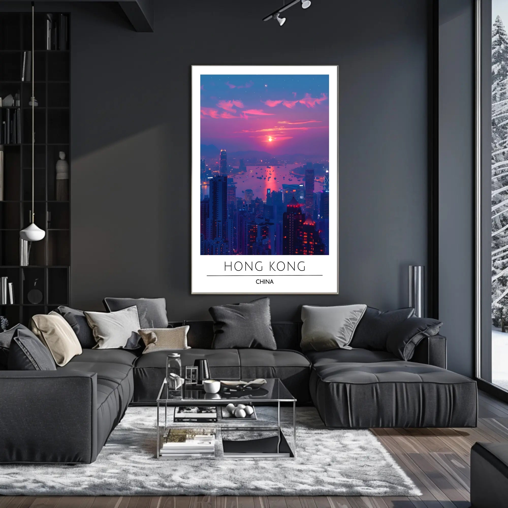 Vibrant Hong Kong Sunset Cityscape Urban Poster