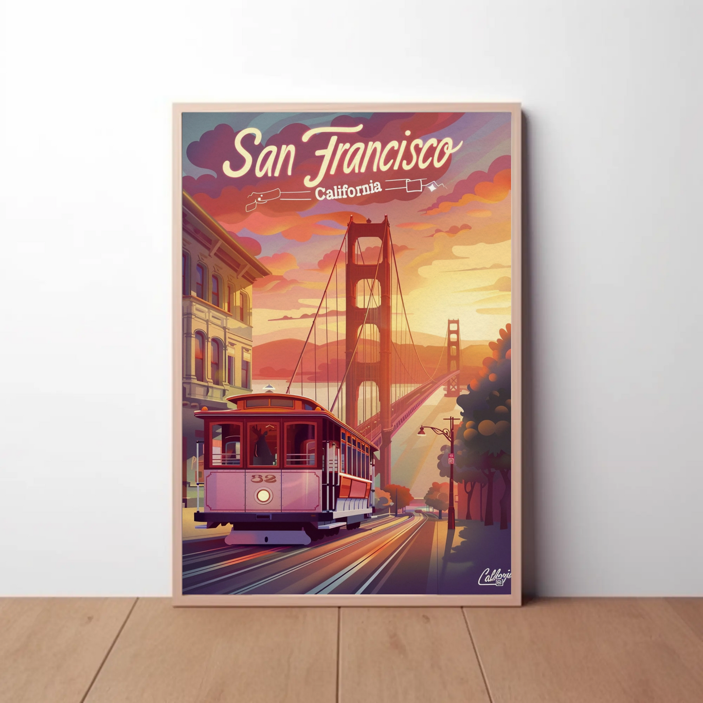 San Francisco Cable Car Golden Sunset Travel Poster