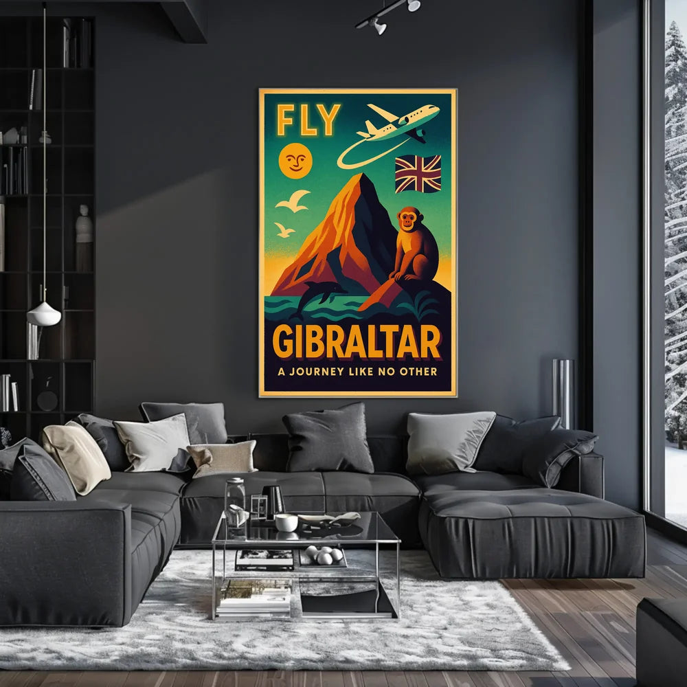 Fly Gibraltar Adventure in Vintage Travel Poster PosterGoat