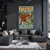Whimsical Holiday Reindeer Playing Hockey Sports Poster