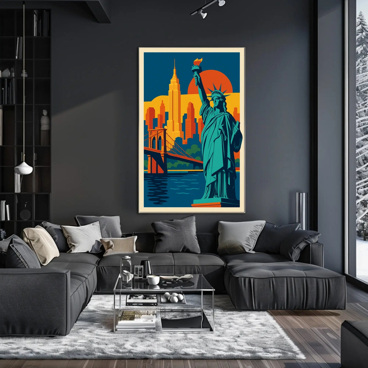 New York City Poster Retro Travel Skyline Wall Art