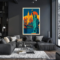 New York City Poster Retro Travel Skyline Wall Art