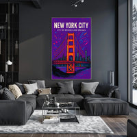 New York City Skyline Vibrant Bridge Poster Art