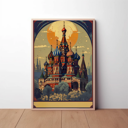 Saint Basil's Cathedral Moscow Sunset Dome Travel Poster