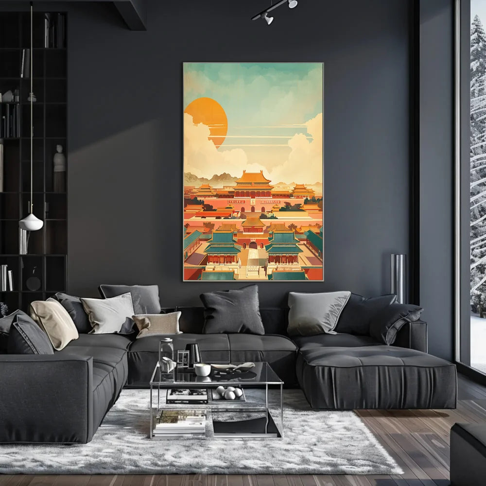 Classic Chinese Architecture: Art Poster with Vibrant Colors