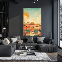 Classic Chinese Architecture: Art Poster with Vibrant Colors