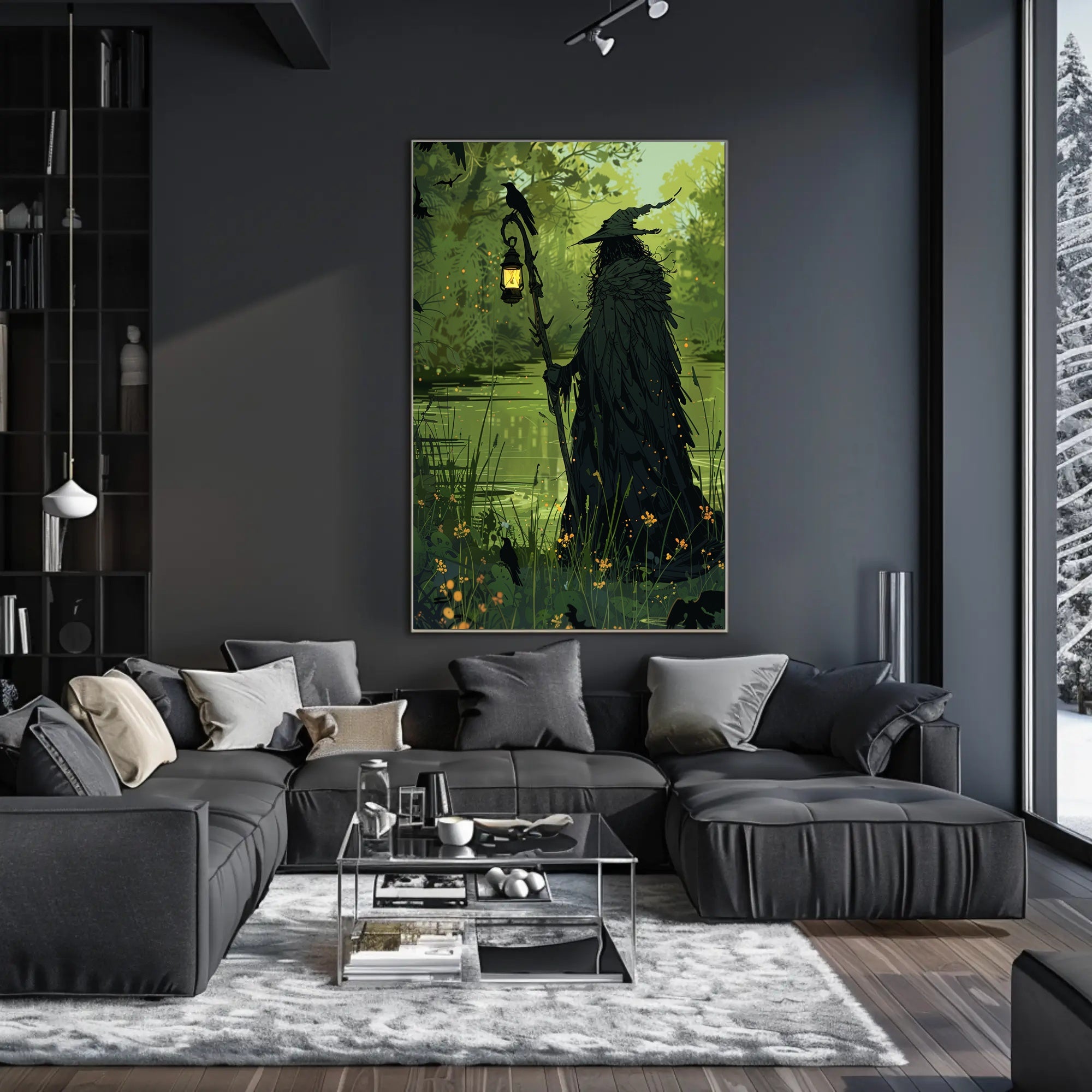 Mysterious Forest Figure with Crow Fantasy or Mythology Poster PosterGoat