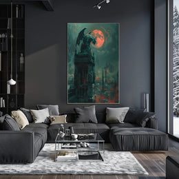 Gothic Fantasy Poster with Ominous Gargoyle and Red Moon PosterGoat