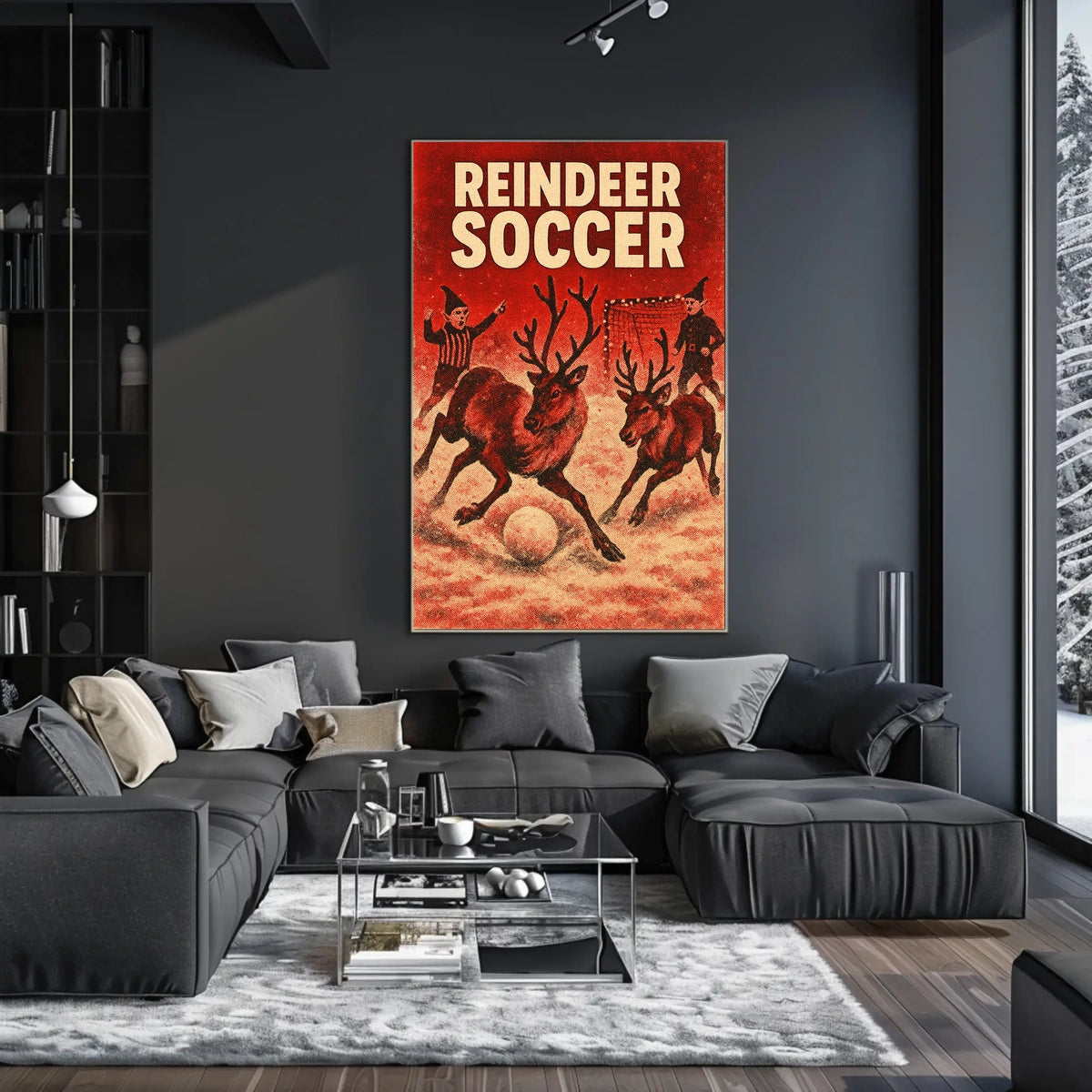 Reindeer Soccer Festive Vintage Holiday Art Poster