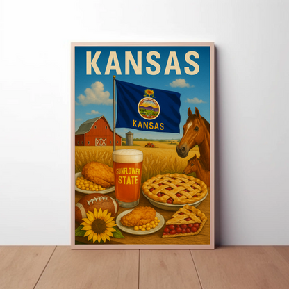 Kansas Farm Horse Pie Sunflower Beer Flag Travel Poster