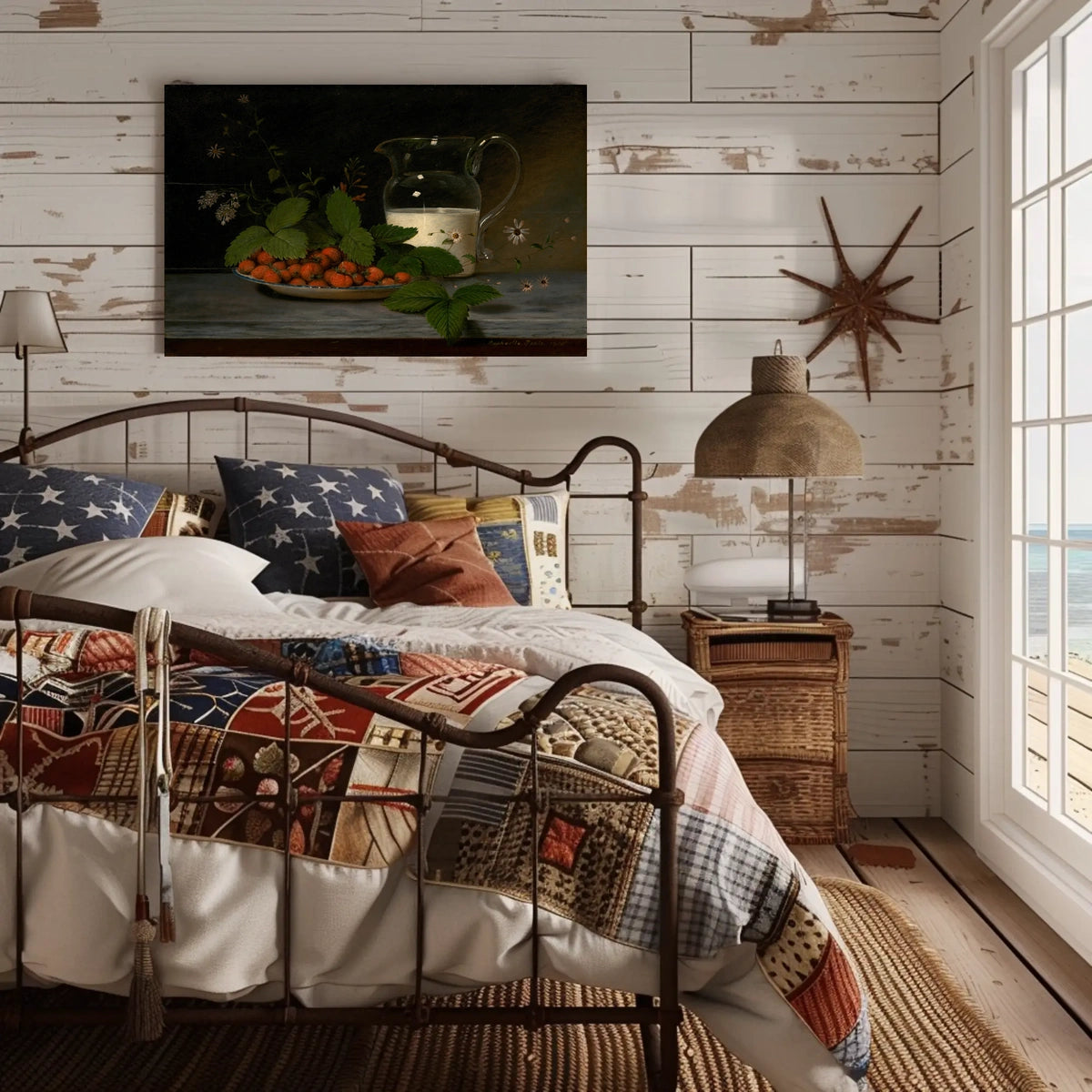 Classic Still Life with Strawberries and Milk Artistic Poster