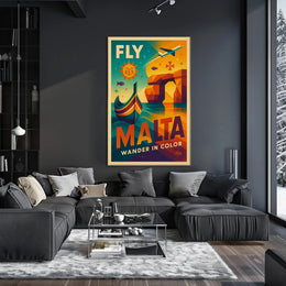 Explore Vibrant Malta with Retro Geometric Travel Poster PosterGoat