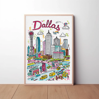 Dallas Texas Urban Skyline Colorful Cityscape Travel Poster