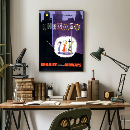 Chicago Vintage Poster - Braniff Airways
