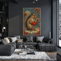 Winter Squirrel with Candy Cane Poster