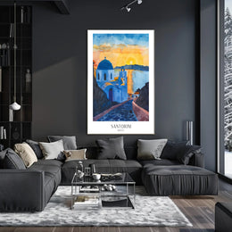 Santorini Sunset Watercolor Travel Poster PosterGoat