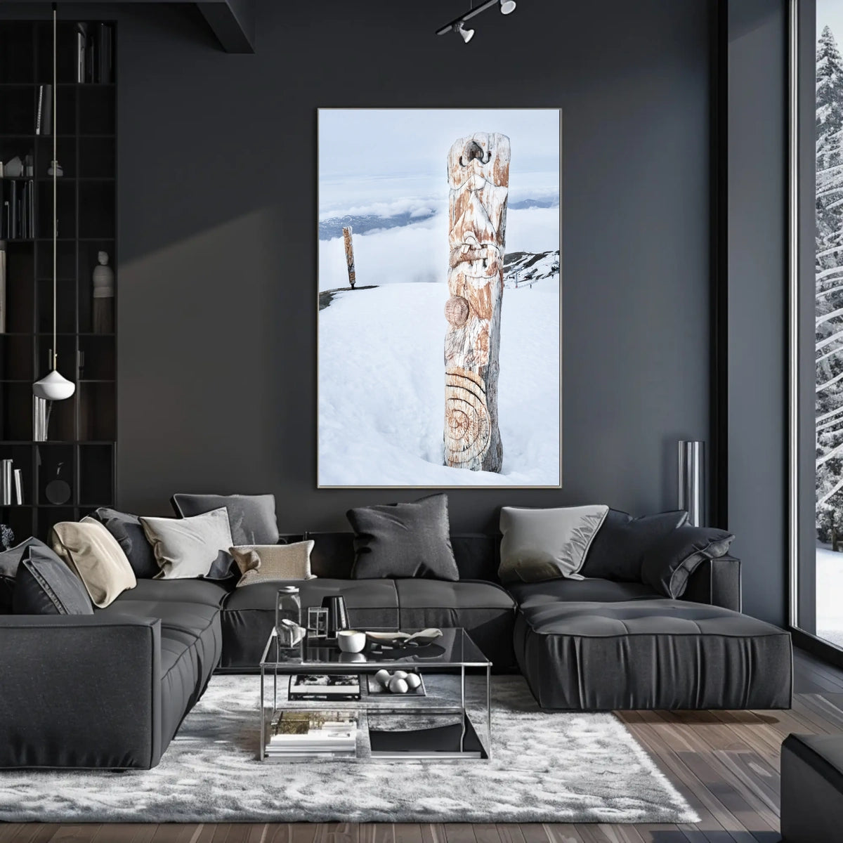 Snow-Covered Totem Poles Poster
