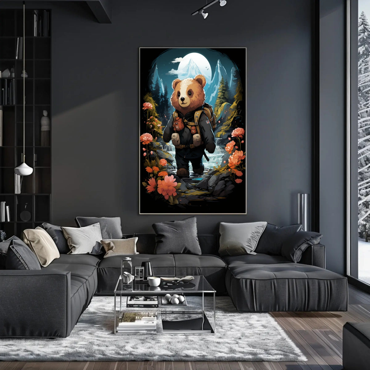 Bear's Moonlit Adventure in a National Park Poster