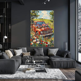 Vintage Red Pickup Truck Retro Car Decor Wall Art Poster