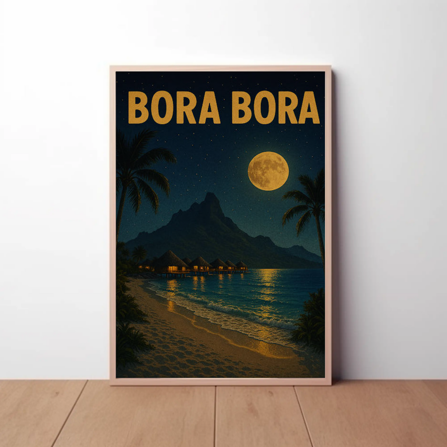 Bora Bora Moonlit Beach Paradise Travel Poster