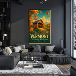 Vermont Autumn Travel Poster Vintage Wall Art
