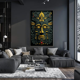 Mesoamerican Deity Abstract Art Poster - Cultural or Heritage Poster