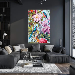 Vibrant Exotic Birds Botanical Art Animal Poster