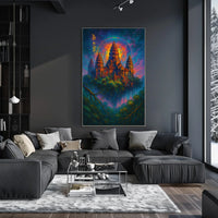 Mystical Temple Fantasy Poster: Enchanted Celestial Landscape