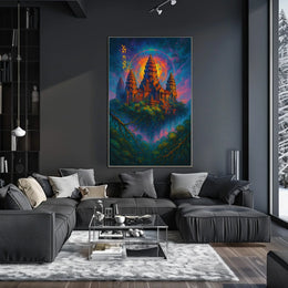Mystical Temple Fantasy Poster: Enchanted Celestial Landscape
