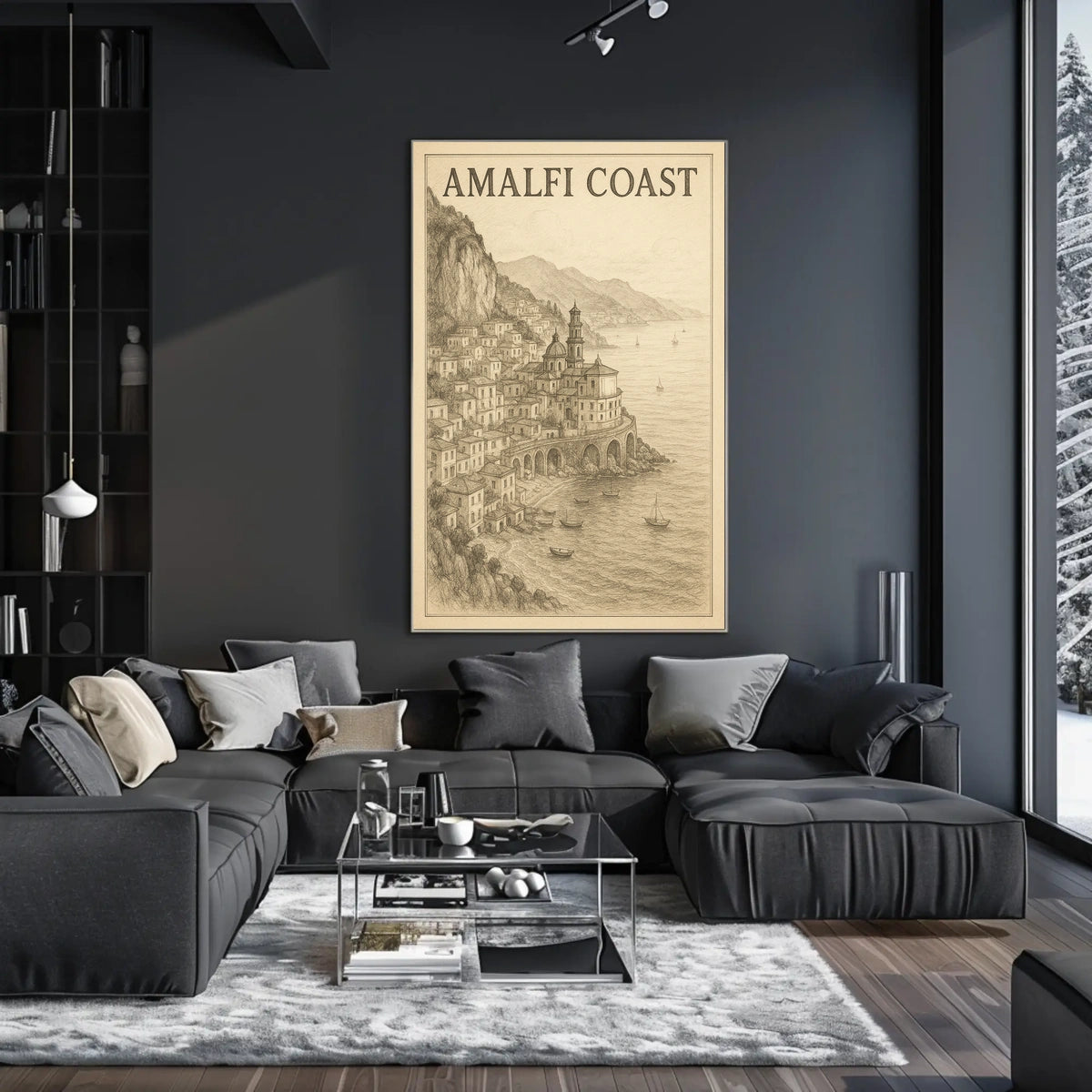 Amalfi Coast Illustration Poster Wall Art Decor 18x24
