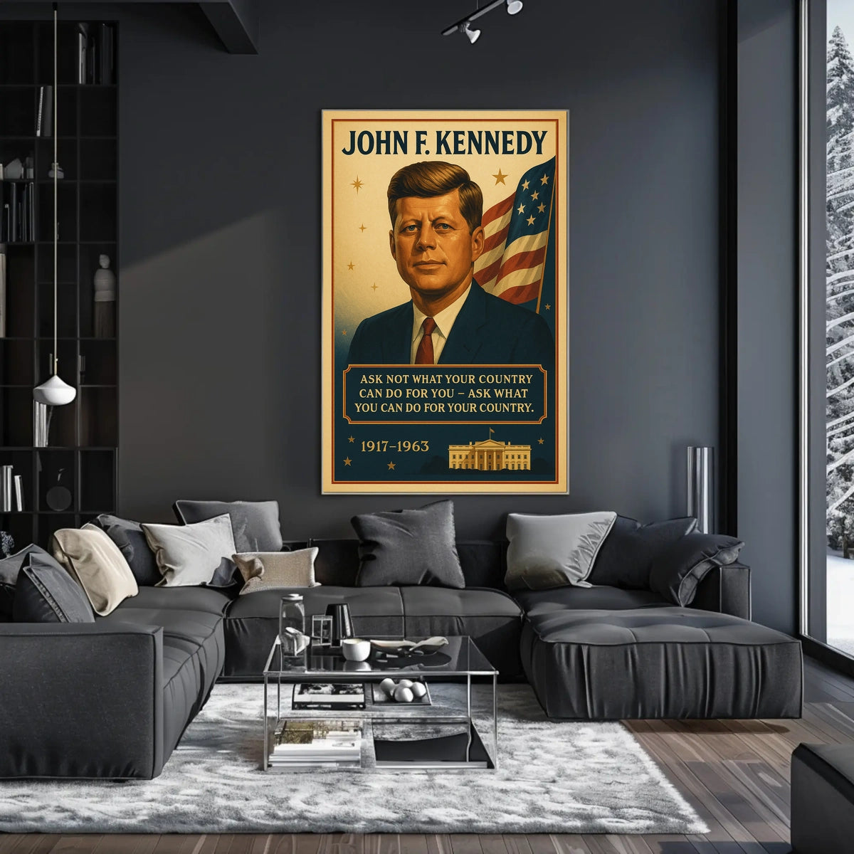 JFK Patriotic Vintage Poster with Inspirational Quote