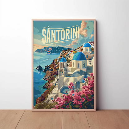 Santorini Greece Clifftop Village Travel Poster
