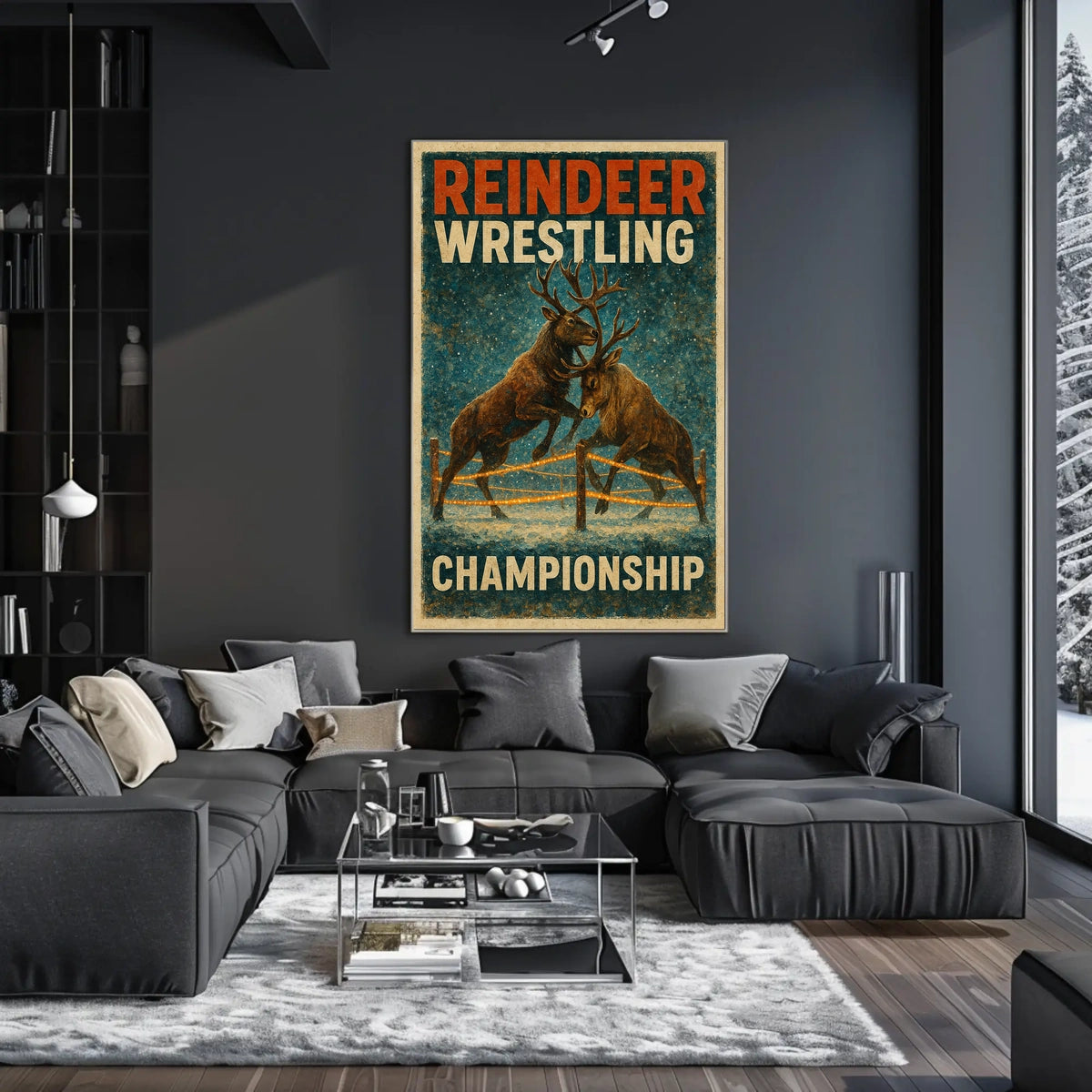 Reindeer Wrestling Championship: Bold Whimsical Sports Poster