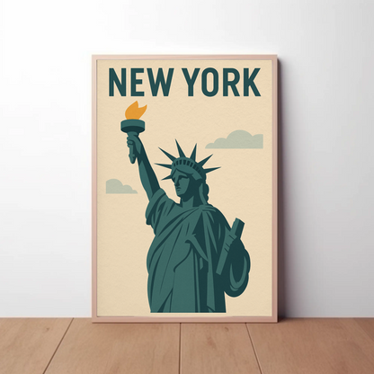 New York Liberty Statue Icon Poster Vintage Travel Poster