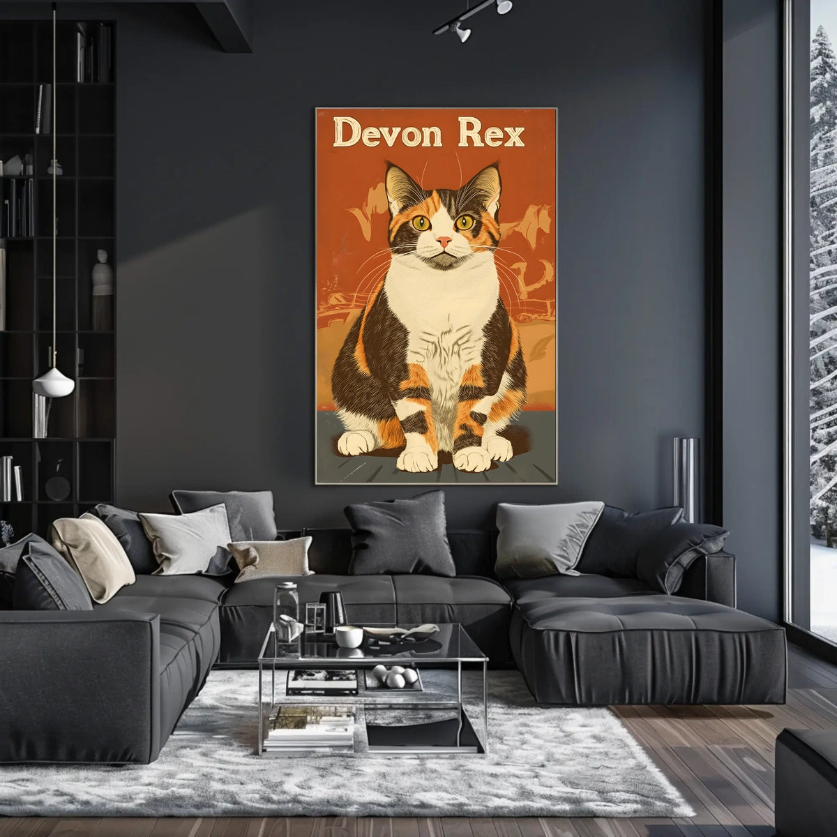 Devon Rex Cat Vintage Portrait Artwork Studio Quality Poster