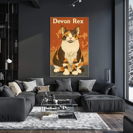 Devon Rex Cat Vintage Portrait Artwork Studio Quality Poster