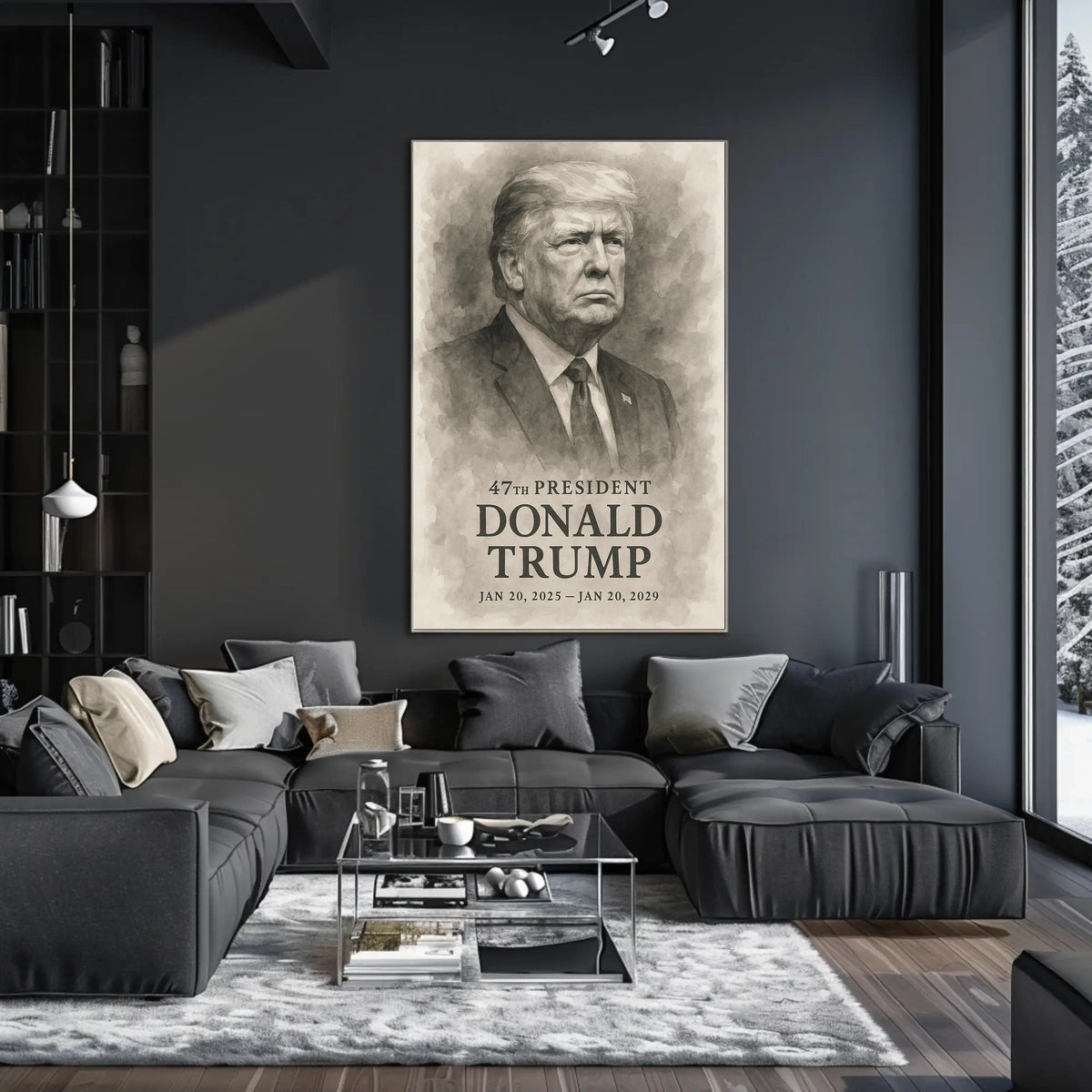 Donald Trump 47th President Iconic Patriotic Portrait Scenic Leadership Bold American Heritage Decor Gift Poster